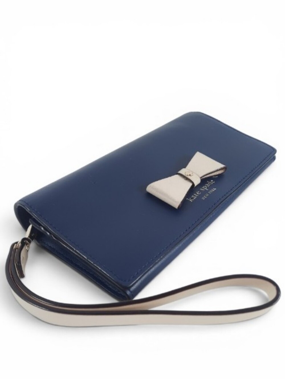 KATE SPADE Baldwin Street Linney Wristlet Clutch Wallet Zip Coin Bow Navy Bone